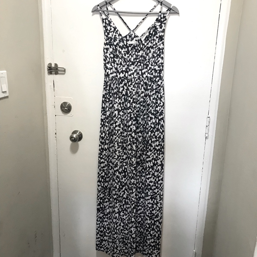 Susana Monaco white gray black strappy maxi dress size Medium